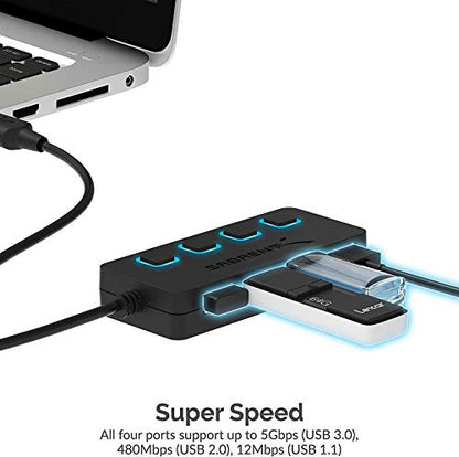 SABRENT 4 Port USB 3.0 Hub with Individual LED Power Switches HB-UMP3