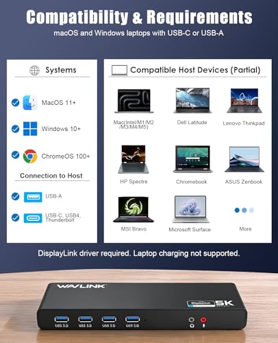 WAVLINK 8.9" x 3.34" x 1.1" USB 3.0 & USB C Docking Station WLAMJP2C-UG69DK1-A