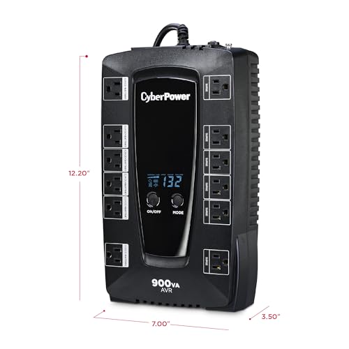 CyberPower 900VA/480W AVRG900LCD UPS System with 12 Outlets and AVR