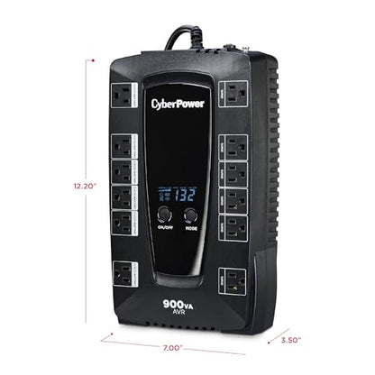 CyberPower 900VA/480W AVRG900LCD UPS System with 12 Outlets and AVR