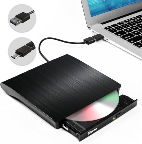 Ziweo Slim Portable External CD/DVD Drive USB 3.0 Type-C LT801