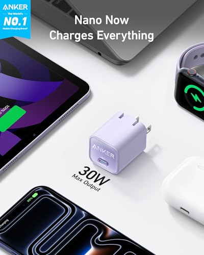 Anker 30W USB Type C GaN Charger, Compatible with iPhone 16, iPad, Samsung Galaxy, and More