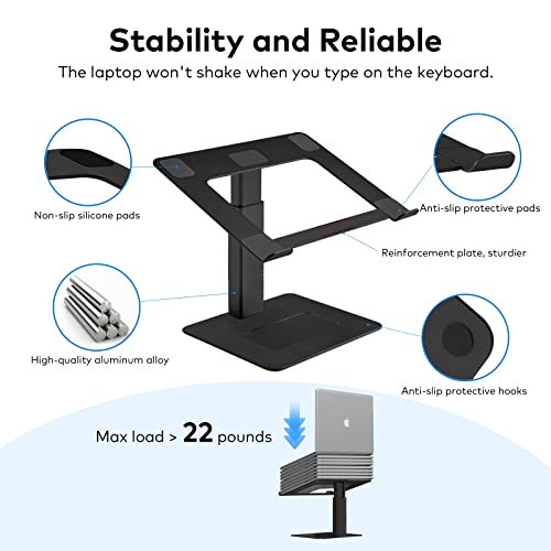 VECOFO Adjustable Laptop Stand for Desk, Aluminum Ergonomic Design, 10-17 Inch Compatibility, Height Adjustability 8.9-14.5 Inches