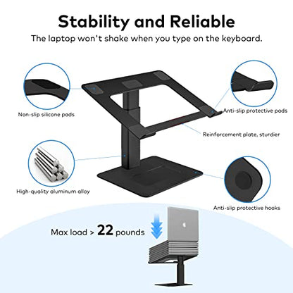 VECOFO Adjustable Laptop Stand for Desk, Aluminum Ergonomic Design, 10-17 Inch Compatibility, Height Adjustability 8.9-14.5 Inches