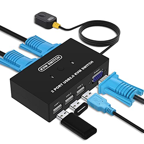 DGODRT USB VGA KVM Switch 2 PCs 1920x1440 Plug-in Switching for Windows and Mac