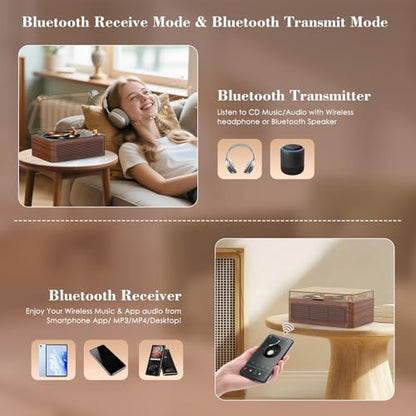 Kegaudio Portable CD Player K-Y01118 Auxiliary Dual Channel Dark Walnut