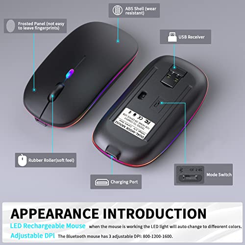 KANMABPC Wireless Bluetooth Mouse 4.4" x 2.3" Ambidextrous 33ft Range PC