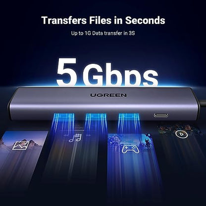 UGREEN 5-Port USB Hub with Gigabit Ethernet RJ45 3x USB 3.0 Ports, Aluminum Enclosure, Compatible with Windows, Mac OS, Linux, and Chrome OS