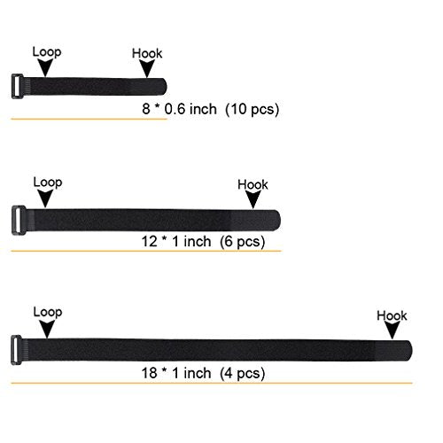YiwerDer 20 Count Reusable Fastening Cable Straps, Model 8541757494, Nylon, 18 Inches Length, 4.8 Inches Maximum Diameter, Hook and Loop Adjustable