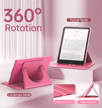 MoKo Case 7" Kindle Paperwhite 12th Gen. and Colorsoft 1st Gen. Auto Sleep/Wake Magnetic Detachable Stand A-Raspberry