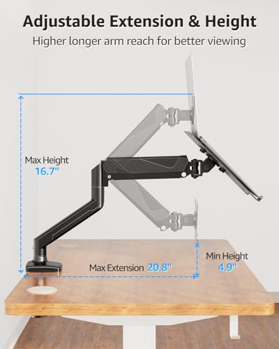 MOUNTUP Adjustable Laptop Arm Mount for Desk MU4007-07, Black, Clamp/Grommet Mounting