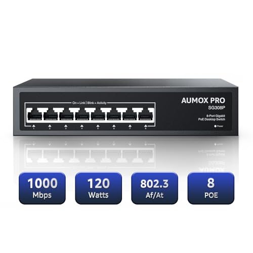 AUMOX PRO 8 Port PoE Switch SG308P 1000Mbps Unmanaged Ethernet Switch