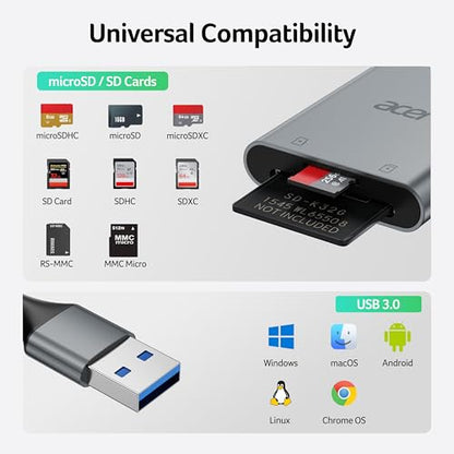 Acer Dual Slot SD Card Reader ODK550 USB 3.0 Type A Adapter for SD/MicroSD Cards