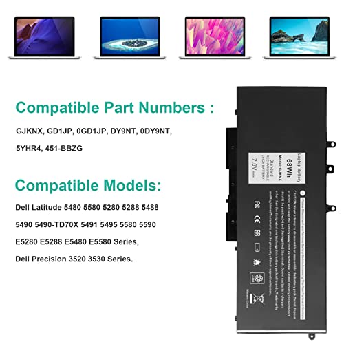 Futurebatt 68Wh GJKNX Lithium-Ion Battery 7.6V with 8500mAh Capacity for Laptops Compatibility
