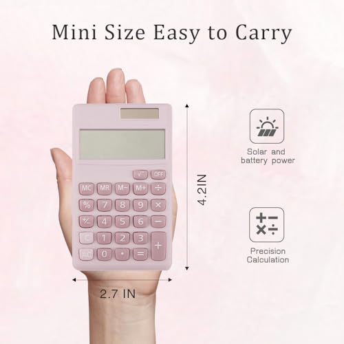 Yritioa 4.72" MN-C-pink LCD 8-Digit Solar Powered Basic Business Calculator