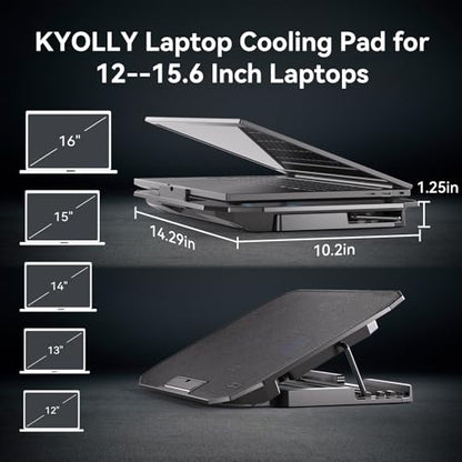 KYOLLY Laptop Cooling Pad N106 Metal Enclosure 2 Fans Air Cooling 14.29"x10.2"x1.25" 0.83kg