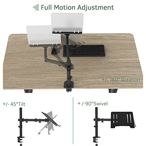 UPGRAVITY Adjustable Laptop Mount Model 756166874022, Single Arm, Clamp/Grommet Mounting, Up to 32inch Monitors or 17inch Notebooks, Supports 17.6lbs