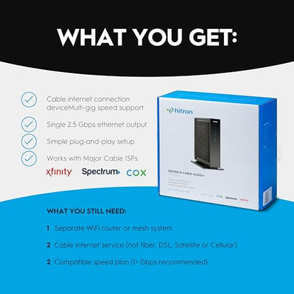 Hitron 2.5Gbps CODA56 DOCSIS 3.1 Cable Modem for High-Speed Internet Connectivity