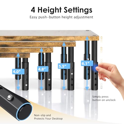 OPNICE Computer Monitor Stand Multi-Level Height Adjustable 44 Pounds Capacity Brown Wood Finish