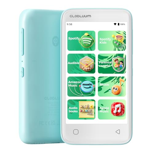 Globluum 80GB Portable Media Player A02 LCD, 4" Touchscreen, 25 Hours Battery Life, Bluetooth 5.0, Android 14