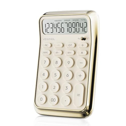 VEWINGL 12 Digit Standard Function Calculator, LCD Display, Battery Powered, Electroplated White, Model JN-900