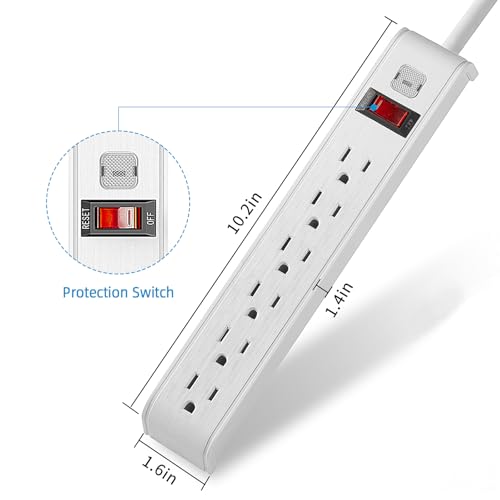 TiFFCOFiO 4 ft Surge Protector Power Strip 6 Outlets 600 Joules 15A 120 Volts