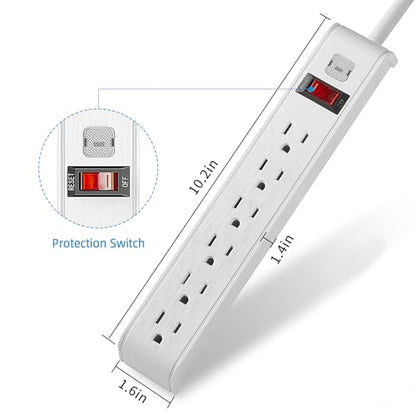 TiFFCOFiO 4 ft Surge Protector Power Strip 6 Outlets 600 Joules 15A 120 Volts