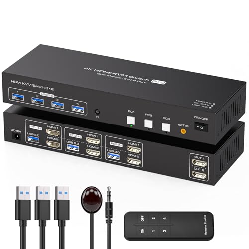 TJCXELE HDMI KVM Switch 2 Monitors 3 Computers 4K@60Hz