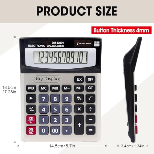 YesBes 2 Pack 12 Digit Desktop Calculator Solar & Battery Power 4.25 Inch Display