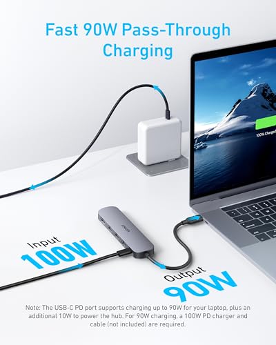 Anker 5-in-1 A8357 USB C Hub with HDMI, USB A 3.0 and 2.0 Ports, 90W Power Delivery, Aluminum Enclosure, Gray