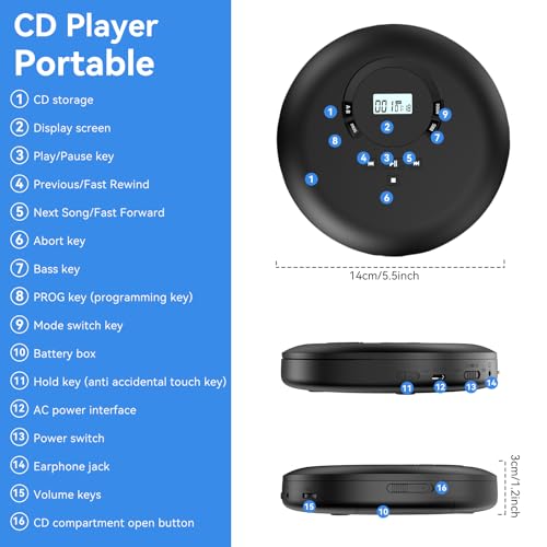 Gueray Portable CD Player 2402 2 Channel Auxiliary Audio CD Player