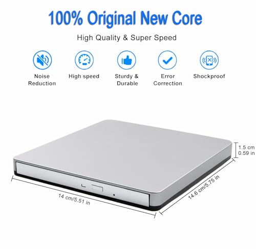 VikTck External USB 3.0 DVD CD Drive VT968, 5 Gbps Data Transfer Rate, USB-C, Optical Storage Burn Speed 24x, Read Speed 3.6 MB/s