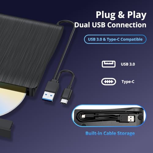 GOOBOX 5.74" x 5.63" x 0.51" GBX-BD100 External USB 3.0 Type-C Blu-ray Drive