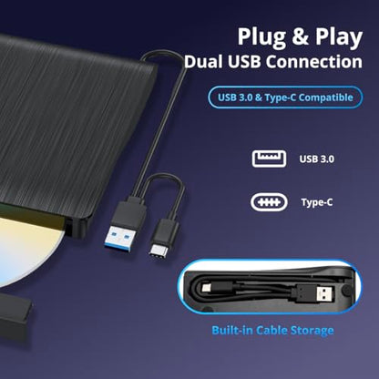 GOOBOX 5.74" x 5.63" x 0.51" GBX-BD100 External USB 3.0 Type-C Blu-ray Drive