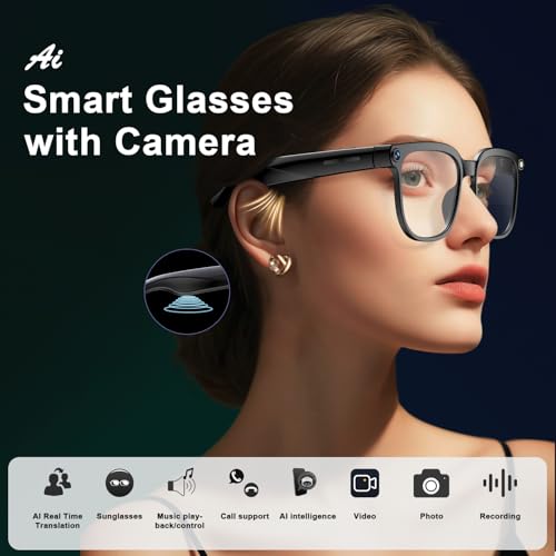 Bapick Smart Glasses 8MP Camera Open-Ear Black