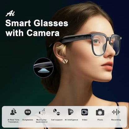 Bapick Smart Glasses 8MP Camera Open-Ear Black