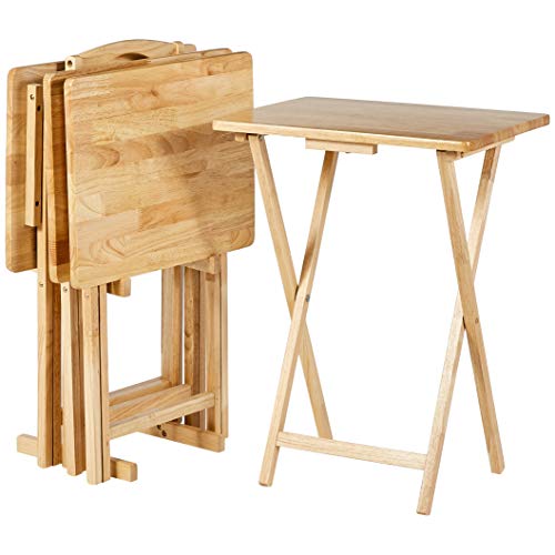 Amazon Basics 15 x 19 x 26 inch Foldable Tray Table Set - Natural Finish - 4-Pack