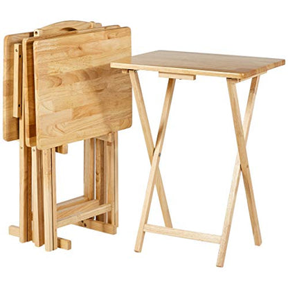 Amazon Basics 15 x 19 x 26 inch Foldable Tray Table Set - Natural Finish - 4-Pack