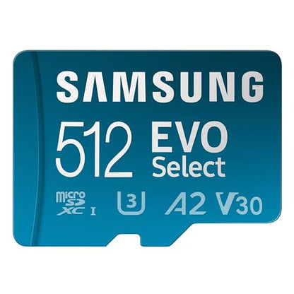 Samsung 512GB MicroSDXC Memory Card MB-ME512SA/AM, 160MB/s Read Speed, Class 10, V30, UHS-I, A2