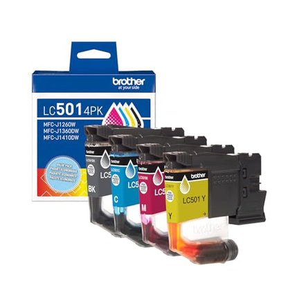 Brother LC5014PK Genuine Ink Cartridge Set - Standard Yield Black/Cyan/Magenta/Yellow - Compatible with MFC-J1260DW/MFC-J1360DW/MFC-J1410DW