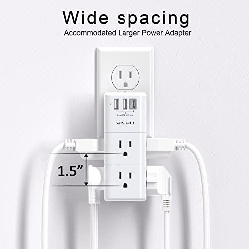 YISHU 5.2 x 2.03 Inch AHR-503 6 Outlet 3 USB Surge Protector