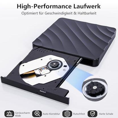 QDSYLQ External CD/DVD Drive XD 061 USB Type C 24X, 8X External Optical Drive