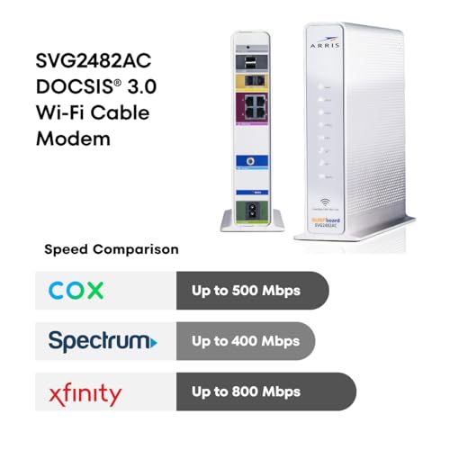 ARRIS SURFboard SVG2482AC DOCSIS 3.0 Cable Modem/AC2350 Wi-Fi Router, 4 Ethernet Ports, 2 Telephony Ports