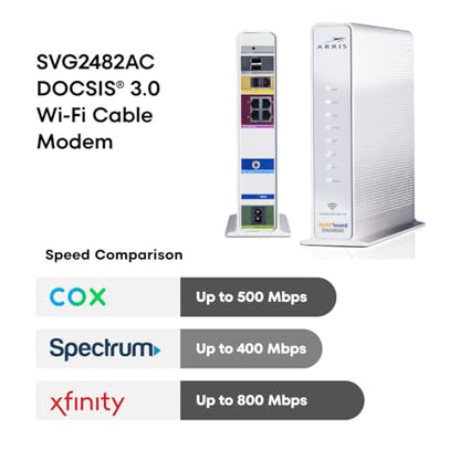 ARRIS SURFboard SVG2482AC DOCSIS 3.0 Cable Modem/AC2350 Wi-Fi Router, 4 Ethernet Ports, 2 Telephony Ports