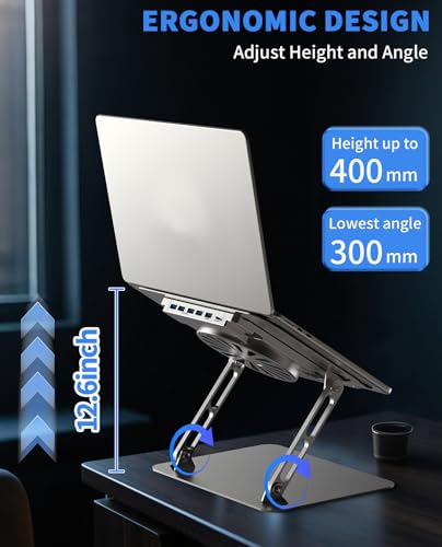 SOUNDANCE Laptop Cooling Stand LS3 Ventilated Aluminum Pad with Adjustable Height 10.4" x 8.85" x 1.57" 1 Fan Silver