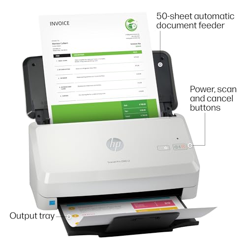 HP 6FW06A 1200 DPI CCD Scanner, USB, 50 Sheet Capacity, HP ScanJet Pro 2000 s2
