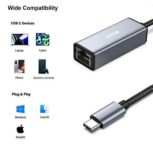 BENFEI USB-C Ethernet to RJ45 Adapter 1Gbps CAT6