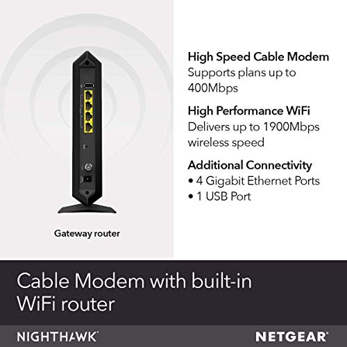 NETGEAR AC1900 C7000 Dual-Band Modem Router 1900Mbps 3 Antennas Wireless