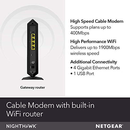 NETGEAR AC1900 C7000 Dual-Band Modem Router 1900Mbps 3 Antennas Wireless