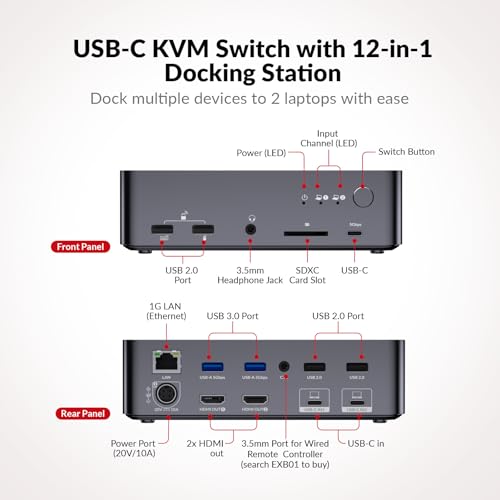 v AV Access iDock-C20-US KVM Switch 2 Monitors 4K@60Hz 120W USB-C Docking Station KVM